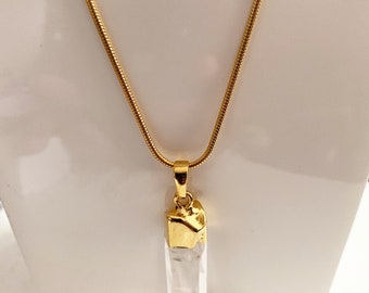Natural Gem Stone Clear Quartz Necklace, White Crystal Point Pendant Necklace, Jewelry, Jewellery
