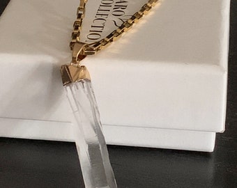 Natural Gem Stone Clear Quartz Necklace, White Crystal Quartz Point Pendant Necklace, Jewelry, Jewellery