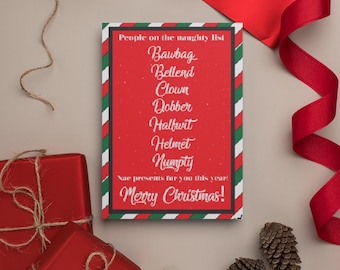 Tarjeta navideña escocesa - Naughty List