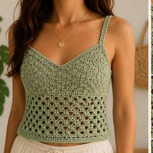 Häkelanleitung für ein kurzes Top | Suzette-Stich-Tanktop mit V-Ausschnitt (PDF, digitaler Download)