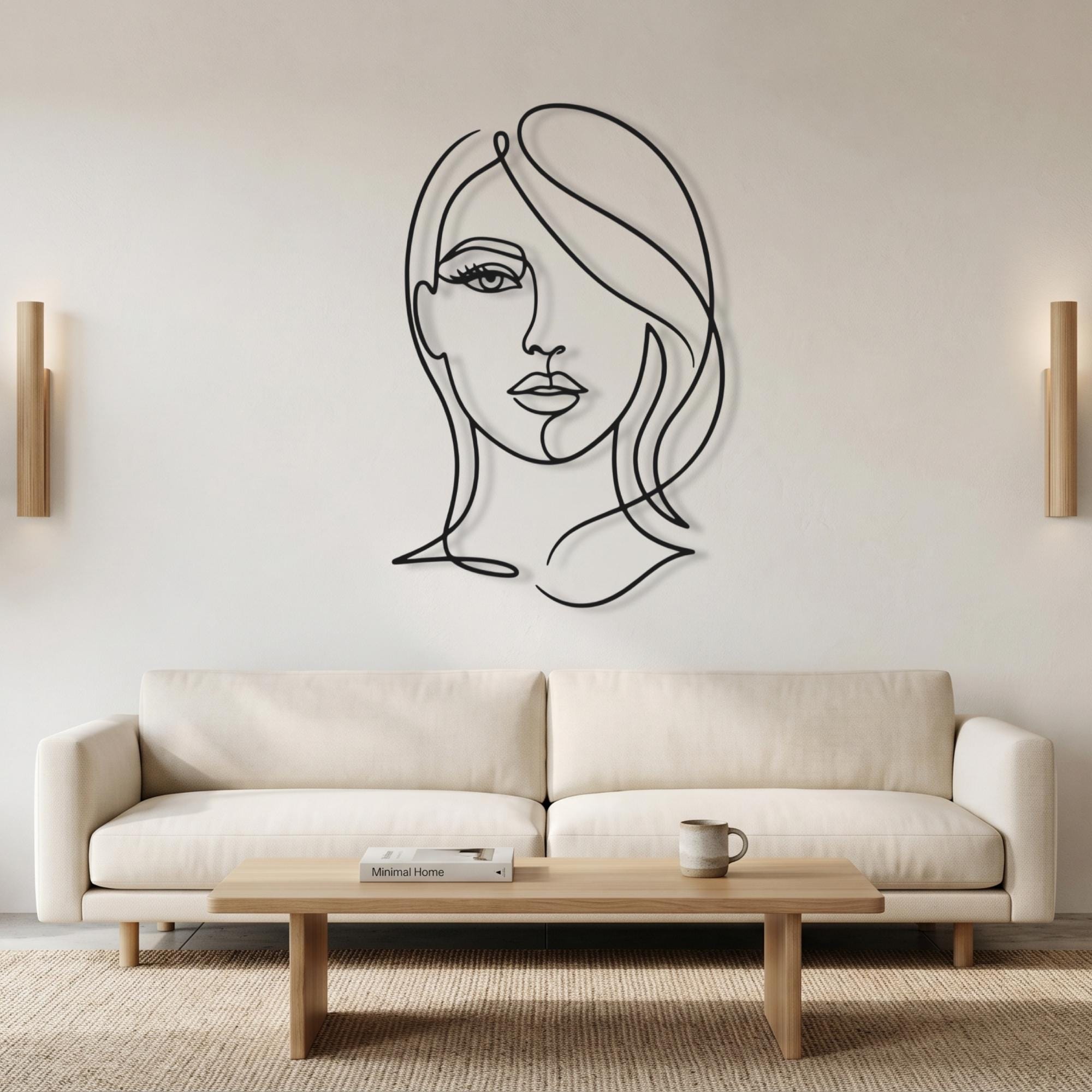 Woman Face Metal Wall Art, Minimalist Line Art Decor, Abstract ...