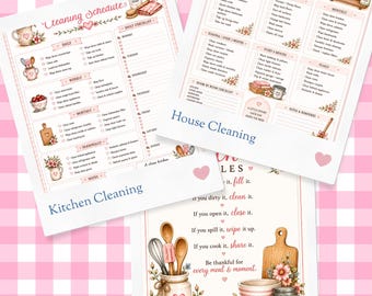 Cottagecore Cleaning Schedule Bundle | House, Kitchen Cleaning Planner (Digital Download)