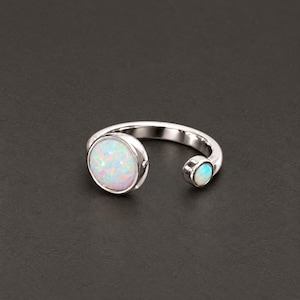 White Opal  Adjustable Ring, White Rhodium-Plated, Modern Minimalist Jewelry, Minimalist Ring, Opal Ring, Toe Ring