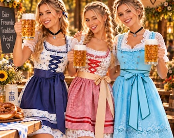 Authentic German Dirndl Dress Bavarian Oktoberfest Outfit Traditional Trachten Wench Maid Apron Dress Beer Festival Clothing for Women