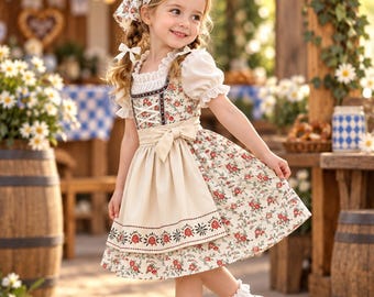 Dirndl-jurk voor meisjes, 3-delige set, Beiers Oktoberfest-kostuum voor kinderen, bloemenprint