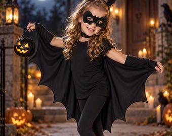Kids Bat Costume Set, Spooky Halloween Wing Cape with Mask Headband, 3 Piece Toddler Animal Cosplay Outfit, Cute Pretend Play Gear