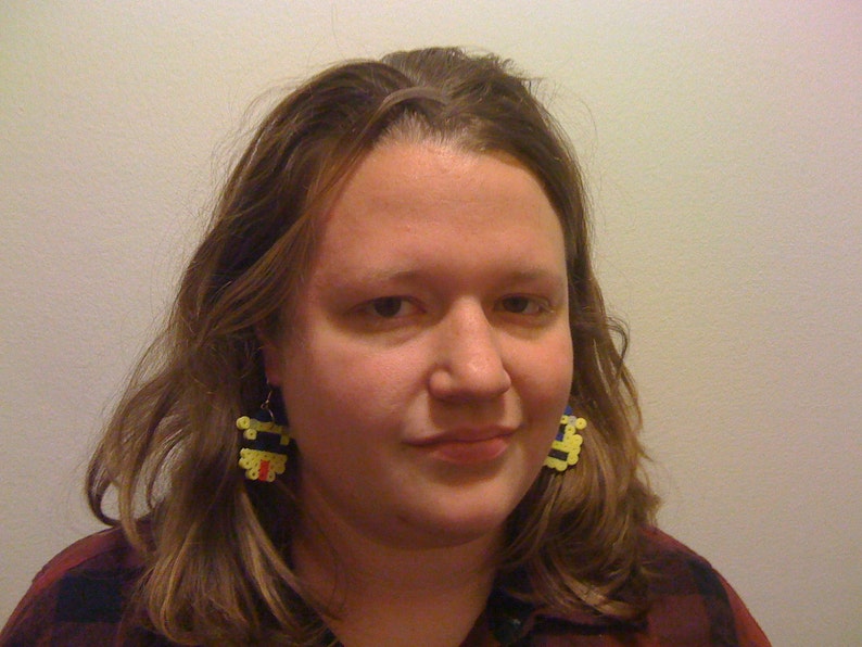 Perler NES Dr Mario Yellow Virus Earrings image 2