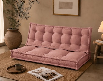 Almofada de chão tufada rosa-pó | Assento dobrável para meditação, decoração minimalista para casa