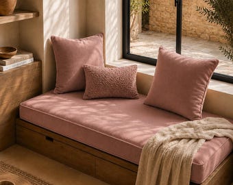Dusty Rose Bankkissen, Fenster Sitzkissen, Handgefertigtes Sitzkissen, Dekorative Bankauflage, Leseecke Dekor