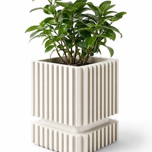 Maceta acanalada impresa en 3D con bandeja, maceta Japandi, maceta escandinava para plantas de interior, maceta minimalista para suculentas, decoración moderna.