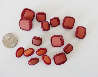 16 retro coral and rust shank buttons - 2 shapes, 3 sizes