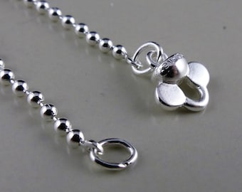Disney and Napier silver plated ball chain - 24" long. 2mm. Mickey Mouse ears on one end. 2 pcs.