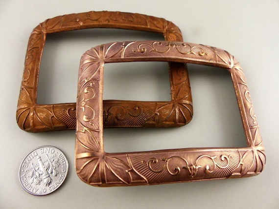 3 Intricate pressed copper vintage belt buckles- 2 1/8" x 2 7/8" - think Steampunk