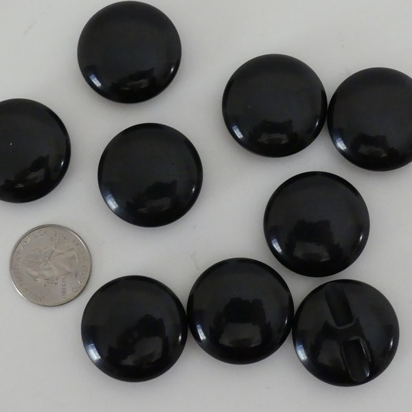 9 vintage round black shank plastic buttons - 1 5/16"