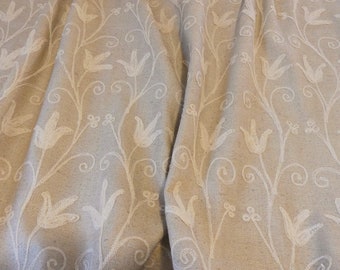 Natural colored raw silk burlap fabric with ivory embroidery - 1 yd. 14" x 44" + scrap