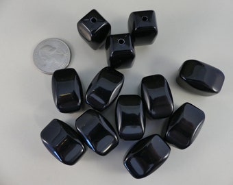 Vintage large rounded rectangle black plastic bead - 30 pcs. 17 x 25 mm.