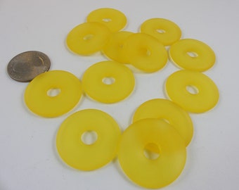 Vintage sunshine yellow plastic disc bead - 20 pcs.  4 x 29 mm.