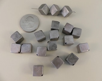 Vintage  antique silver metalized plastic diagonal cube beads - 10 mm. 40 pcs.
