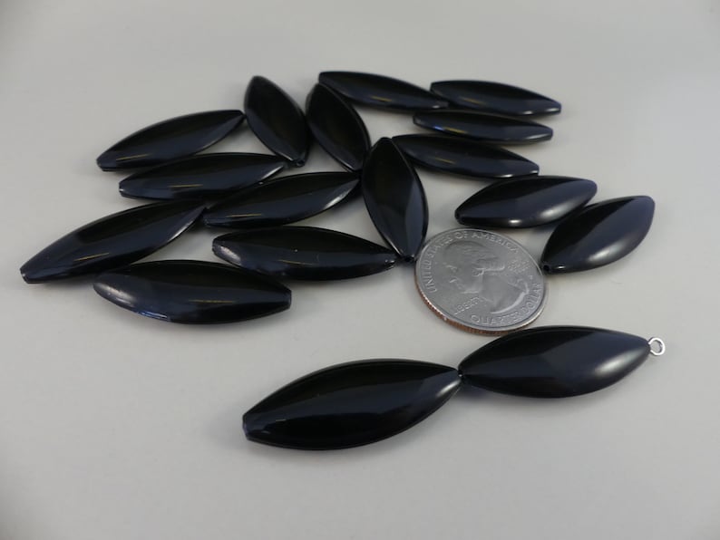Vintage Black Flat Pointed Oval Plastic Bead 35 Pcs. 5 X 12 X 22 Mm. Etsy
