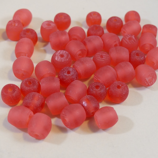 Cherry red Indonesian handmade resin small barrel beads  About 9 mm. 70 pcs.