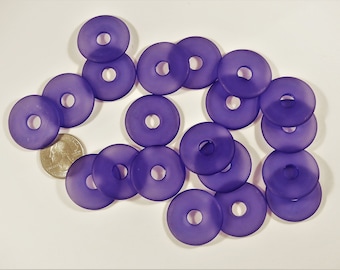 Vintage blue violet frosted plastic disc bead - 20 pcs.  5 x 30 mm.