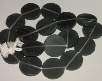 Smoky black Indonesian handmade resin coin beads  4mm x 24mm 18 pcs. per strand