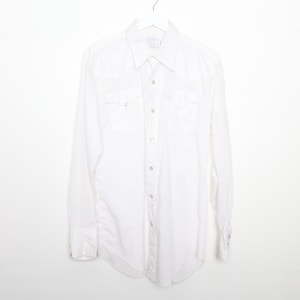 vintage H Bar C mid-century collectible RANCHWEAR california rodeo WESTERN snap button men&#39;s white shirt -- size xl - FREE shipping U.S.A