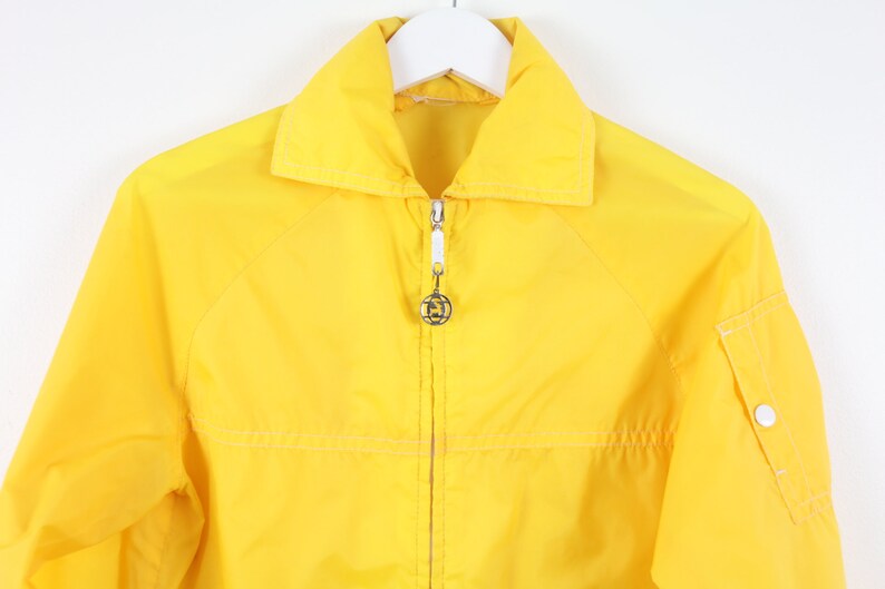 vintage 60s 1970s yellow & white unique MOTO biker nylon jacket vintage jacket coat men's size small image 2