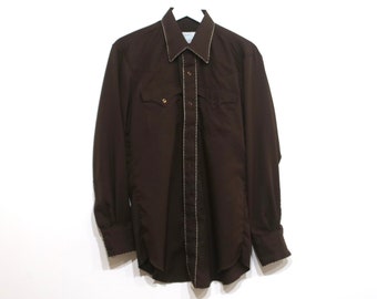 Vintage mens H-BAR-C 1960s 1970s brown & white california ranchwear -- size mens large