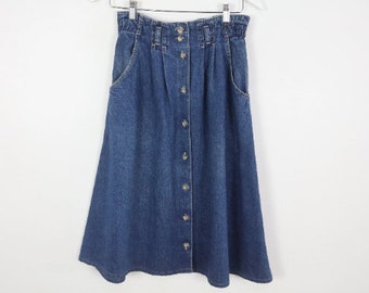 vintage 1980s pocket DENIM midi DUNGAREES brand skirt -- size medium