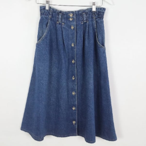 vintage 1980s pocket DENIM midi DUNGAREES brand skirt -- size medium