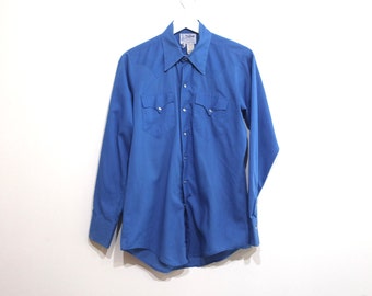 vintage men's royal blue WESTERN rodeo button down men's button shirt -- size medium