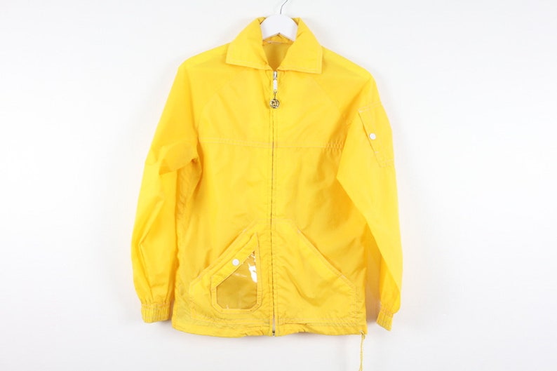 vintage 60s 1970s yellow & white unique MOTO biker nylon jacket vintage jacket coat men's size small image 1