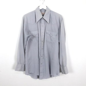 vintage MEN&#39;S mid century western style print long sleeve GREY button up 1960s men&#39;s button down -- size L/XL