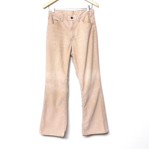 vintage LEVI&#39;s tan 1970s flare CORDUROY pants faded perfectly worn in vintage pants -- size 30x27 -- FREE shipping U.S.A