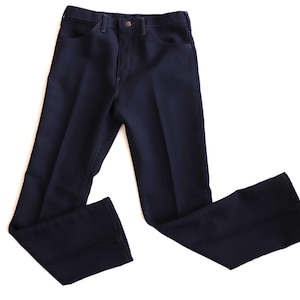 vintage WRANGLER levi's style BLUE sta prest SLACKS polyester finish 1970s pants 32 X 33 pants
