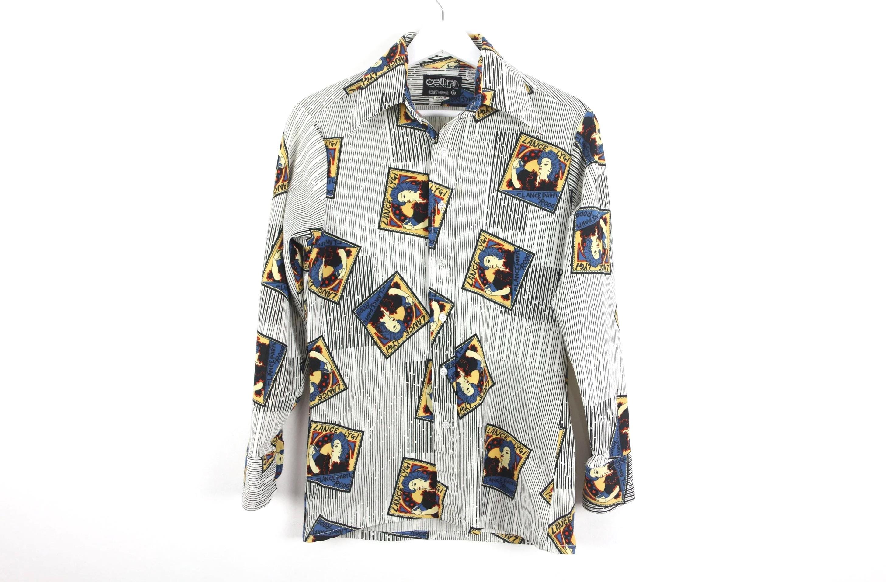 vintage 1970s DISCO big collar NYC San Fran shimmer GOLD disco button down shirt - size Small - Free shipping U. S.A