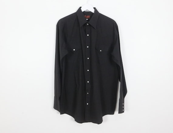 Men s 1980s Black WESTERN Vintage PLAINS Brand Men s Shirt PEARL