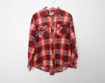 vintage soft FLANNEL 1960s 70s made in the USA flannel long sleeve shirt -- men's size large