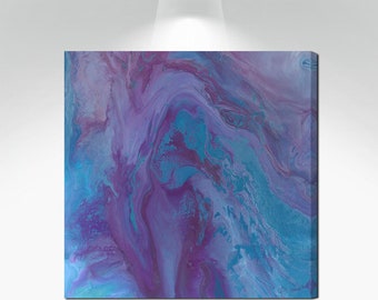 Abstract art purple blue turquoise plum, Bathroom living room or bedroom wall art, Square canvas print