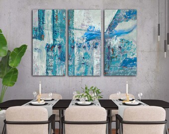 Red turquoise gray & teal wall art canvas abstract, Large 3 piece set for bedroom over bed, decor above couch or dining living room pictures