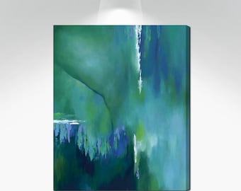 Abstract painting - Canvas art print, Teal turquoise, aqua, green & navy blue wall art for entryway