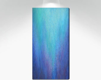 Vertical wall art canvas, Jewel toned abstract painting in blue, purple, aqua & teal - Wall decor for home or office