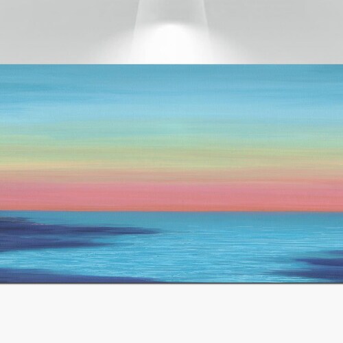 Canvas Art Print Ocean Sunset Painting Yellow Blue Orange Etsy