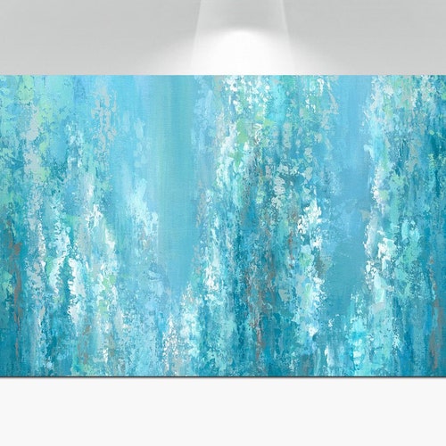 Oversized Teal Green Wall Art Canvas Abstract Extra Large Etsy