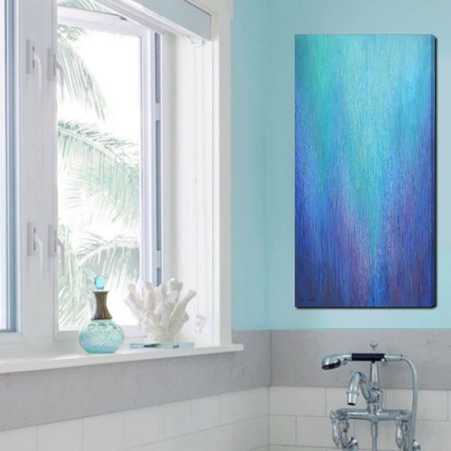 Large Vertical Wall Art Blue Abstract Art Oversized Wall Etsy