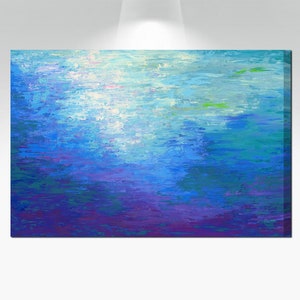 Large wall art, Canvas art print abstract painting, Purple, cobalt blue, teal, turquoise, green, gray & white - Jewel toned wall decor