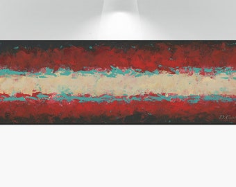 Red southwestern art, Aqua black & teal panoramic painting, Abstract horizontal wall art canvas