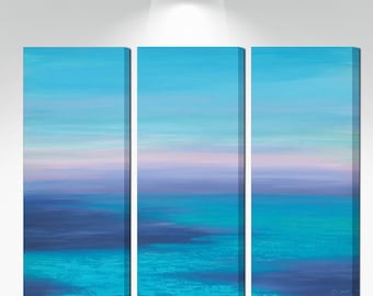 Ocean painting- 3 piece wall art canvas triptych, Beachy pictures for living room wall decor above couch, Dining room pictures, Art over bed