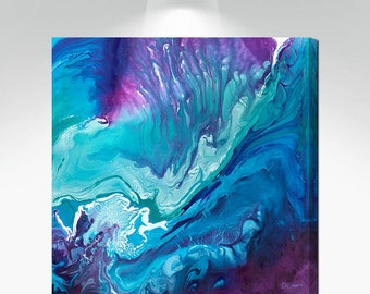 Large abstract canvas wall art, Teal purple & blue wall picture for bedroom wall decor above bed, girls dorm room, or bathroom artwork